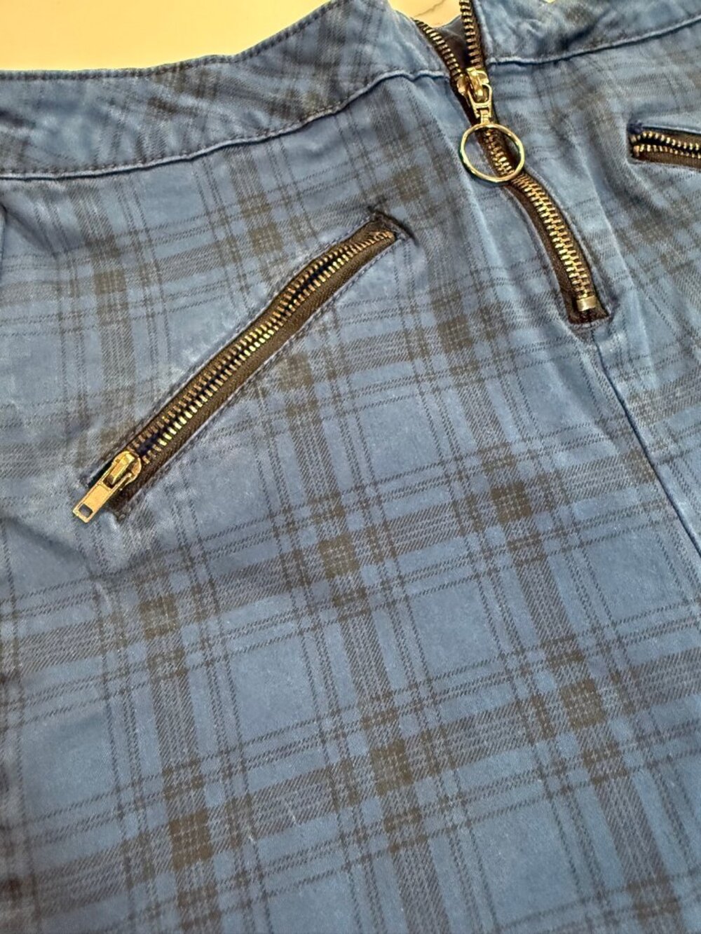 Hot Topic Blue Plaid Zipper Front Skinny Pants Womens M
